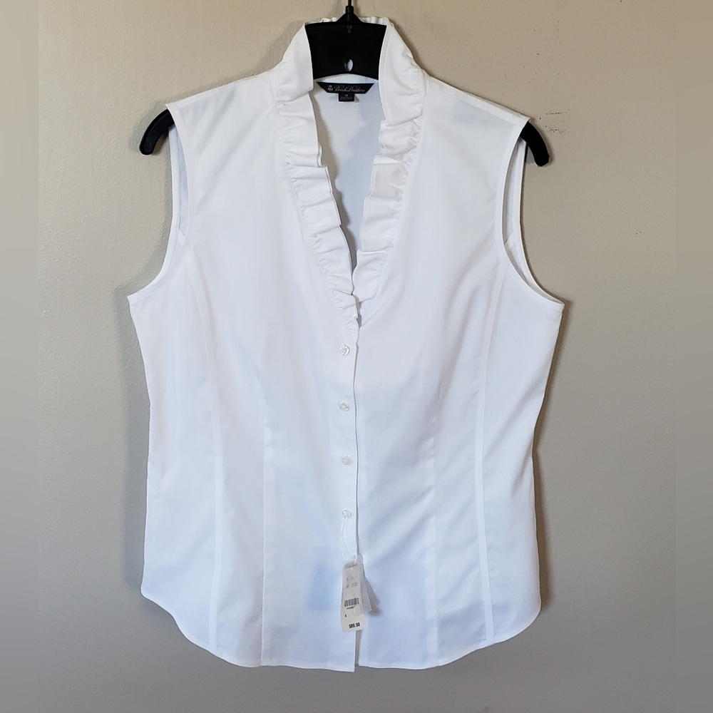 Brooks Brother's Women's White Sleeveless Ruffled Blouse Tank Size 8